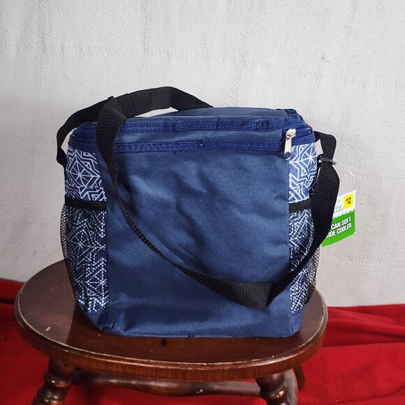 True Living Outdoors Blue White Triangle Pattern 12 Can Soft Side Carry Cooler - Picture 6 of 16